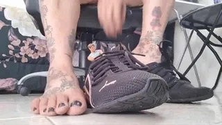 Sweaty Sexy StepMom Giantess Unaware her stepSon shrunk himself to spy on her in her Gets Stuck To Her Sweaty Ass and Feet Puma Sneakers Sweaty Feet & Ass Smother
