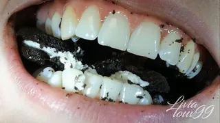 Chewing Oreos close up