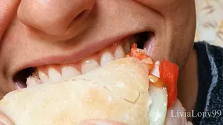 Eating sandwich close up