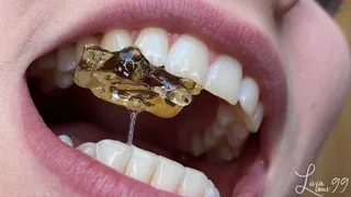 Slicing gummy bears with my teeth