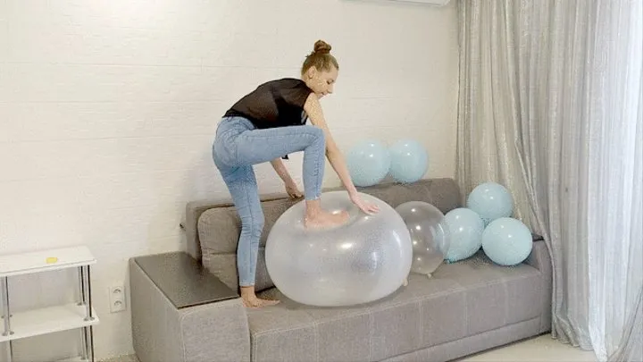 Nastya enjoys a large transparent balloon