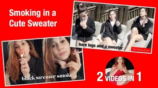 Smoking in a Sweater with Bare Legs Then Smoking in a Sweater with No Legs (2 videos in 1)