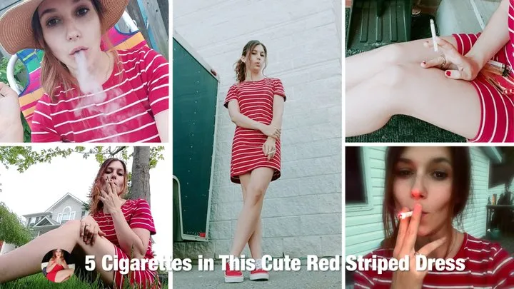 Smoking 5 Cigs Throughout the Day in this Cute Lil Red Striped Dress that Makes Me Look Adorable