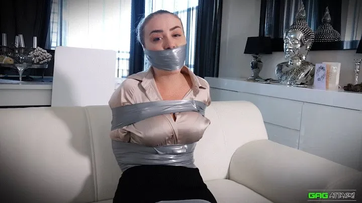 Aubrey - Sexy Secretary in Tape Bondage FULL Bondage + 3 Gag Video