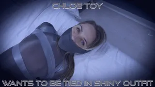 Chloe Toy - Wants To Be Tied in Shiny Outfit Alt ( Glossy Swimsuit, Tape Bondage, Tape Gagged, Hogtied, Wrap Gag, Clear Tape Gag )