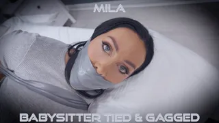 Mila - Babysitter Tied & Gagged ( Tape Bondage, Tape Gagged, Wrap Gagged, Hogtie, Clear Wrap Gag )