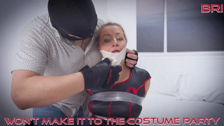 Bri - Won't Make it To The Halloween Party ( Wrap Gagged, Microfoam Cleave Gag, Tape Bondage, OTN Gag, Hogtie )