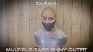 Darina - Multiple Gags Shiny Outfit ( Glossy Catsuit, Tape Bondage, Tape Gagged, Wrap Gagged, Cleave Gagged )