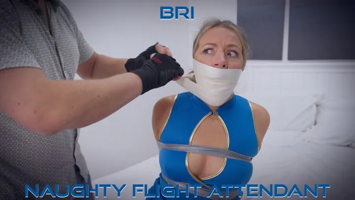 Bri - Flight Attendant Missing Her Flight ( Tape Gagged, Tape Bondage, Cleave Wrap Gag, Clear Tape Wrap, OTN gag, Hogtie )