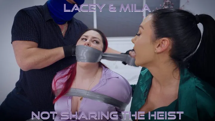 Lacey &amp; Mila - The Double Triple Cross After the Heist ( BBW Bondage FF Bondage, Duct Tape Wrap Gag, Tape Bondage, Tegaderm Clear Tape Gag, OTM bandana Gag, Neck Tie, Microfoam Cleave Gag )