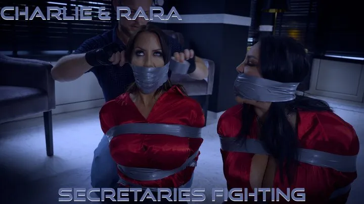 Charlie and Rara - Battling Secretaries *By Night* ( Wrap Gagged, Bound Gagged, Tape Bondage, Tied Up Gagged, Bondage, BDSM, FF Bondage, Struggling, Skirt, Glossy Pantyhose, Glossy Tights, Satin Blouse, Cleave Gag, Duo Gag, Charl