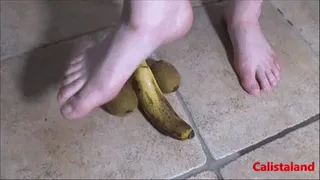 Bananas and kiwis crushed by 2 delicious female feet (Calista)