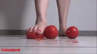 Several tomatoes are crushed under my wonderful bare feet (Calista)