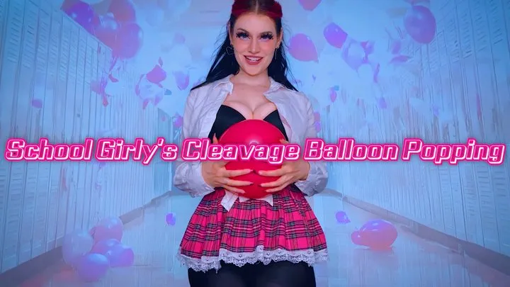 School Girly's Cleavage Balloon Popping