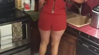 Chloe cleaning the kitchen pleaser high heels