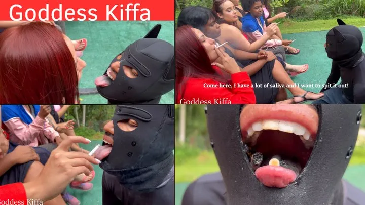 MOBILE - Goddess Kiffa - 6 Goddesses Smoking Fetish - Party Slave get used as Ashtray and Spit deposit - SMOKING - ASHTRAY - SPIT - FOOTSTOOL - FOOT DOMINATION - FOOT WORSHIP - FOOT HUMILIATION