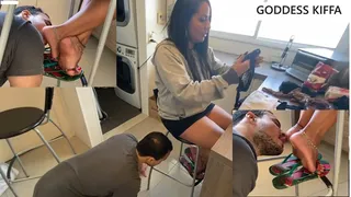 MOBILE - Goddess Kiffa Useless Slave Foot worships Kiffa´s Dirty Soles On All fours Under the Chair - FOOT WORSHIP - FOOT SLAVE - FOOT DOMINATION - FOOT FETISH - FLIP FLOPS - HAVAIANAS - FOOT HUMILIATION - SOLES WORSHIP