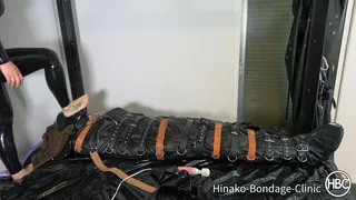 Sub Bound in Two Leather Rest Sacks is Toyed with, For ced to Drink Feet Sweat and Pussy