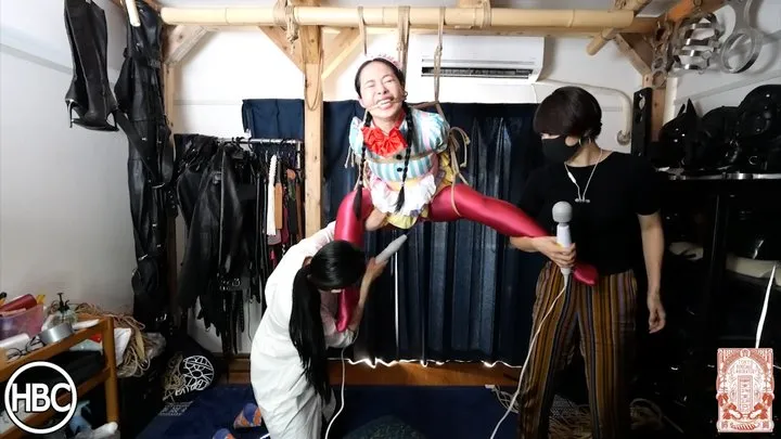 HBC X TBL; Double Domination on Japanese Girl by Two Japanese Mistresses; Rope Bondage Suspension and Electric