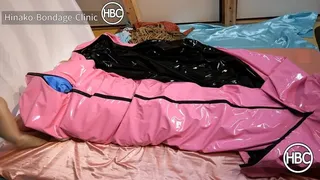 Satin Sissy Bitch Boy Tied in Rope and Put in Three Layers of PVC Rest Sacks