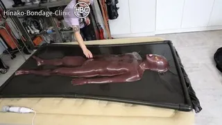 Vacuum Bed Party; Sub in Zentai Tights Gets Sealed in Vacuum Bed, and Abandoned by 3 Girls