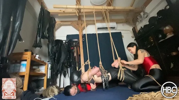 HBC X TBL; Leather Pants and Mask Girl Gets Punished by 2 Mistresses