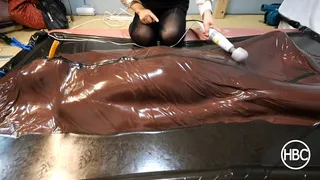 Man Inside PVC Rest Sack Inside Vacuum Bed; PVC and Latex Bondage