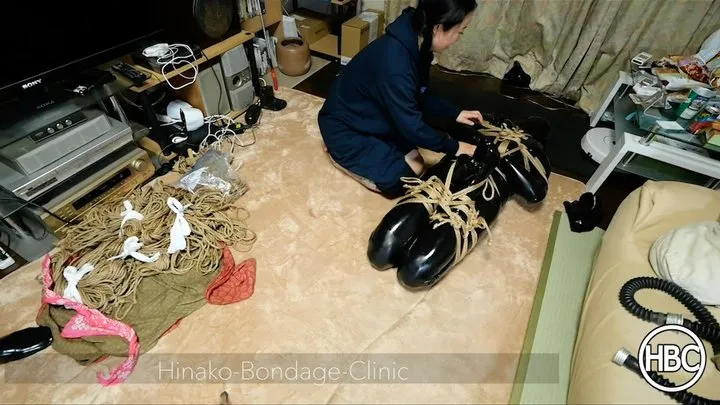 Latex Shibari; Man Wearing Latex Catsuit Gets Tied in Rope