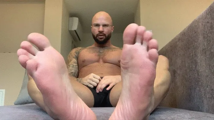 Step-Daddy puts oil on his beautiful pink soles and tickles it for you with his tooth brush