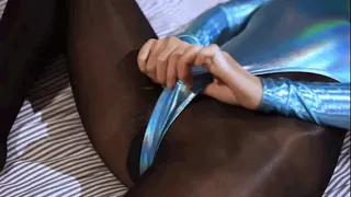 Asianspandexsluts - 18yo Niko in Blue Hologram Leotard and Shiny black Pantyhose