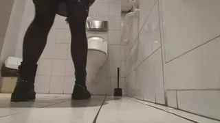 Removing boots while toilet visit - only sexy tights on legs