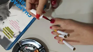 Angie polishing her toenails smoking a 100's