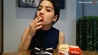 Angie smoking 4 unfiltered cork cigarettes