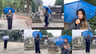 Angie smoking in Milan's monumental cemetery