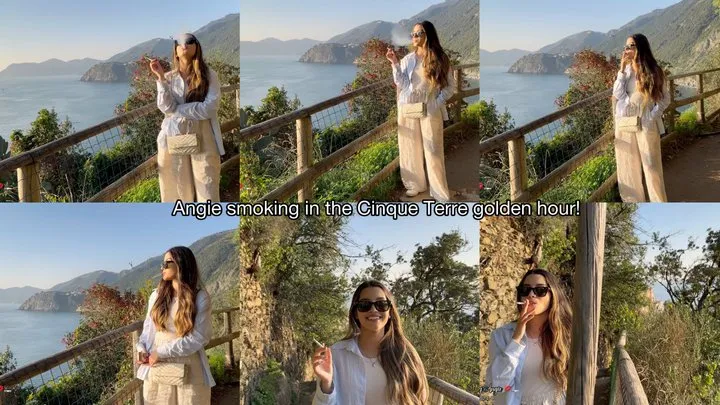 Angie smoking in the Cinque Terre golden hour!