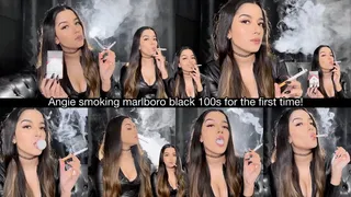 Angie smoking marlboro black 100s for the first time!