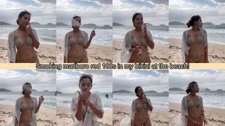 Angie smoking marlboro red 100s in bikini at the beach!