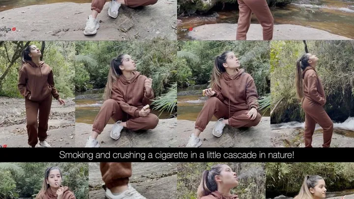 Smoking in a little cascade in nature! cigarette crush included