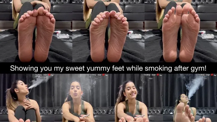 Showing you my sweet yummy feet while I smoke after gym in my workout clothes