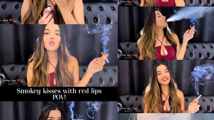 Smokey kisses with red glossy lips - POV