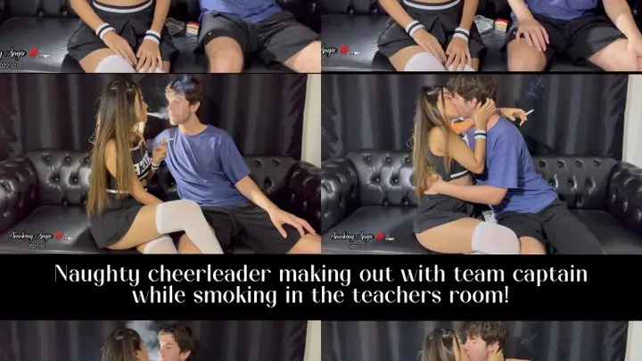 Naughty cheerleader making out with team captain while smoking in the teachers room!