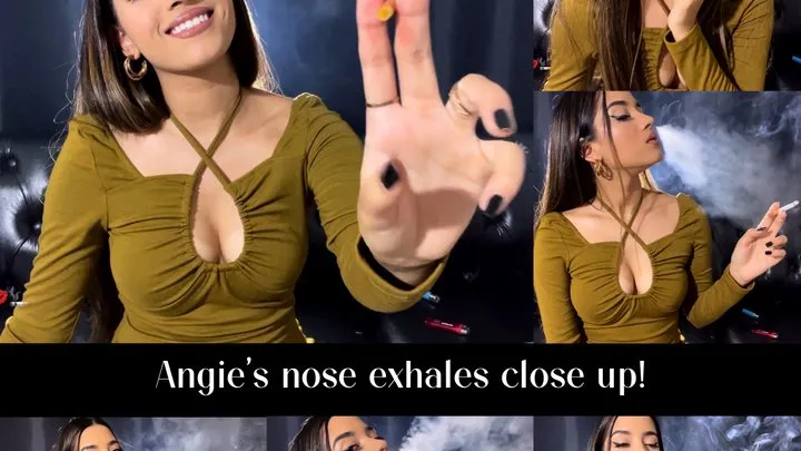 Angie's nose exhales close up!