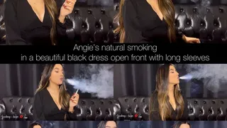 Angie's natural smoking in a beautiful black dress open front with long sleeves