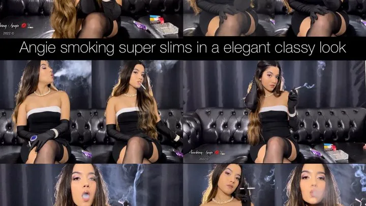 Angie smoking super slims in an elegant classy look