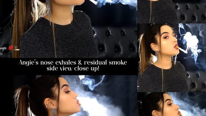 Angie's nose exhales & residual smoke side view and close up