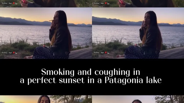 Smoking and coughing in a perfect sunset in a Patagonia lake - travel with Angie