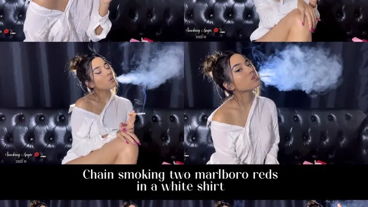 Chainsmoking two Marlboro reds in a white shirt