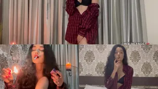 3 smoking scenes in lingerie & plaid shirt