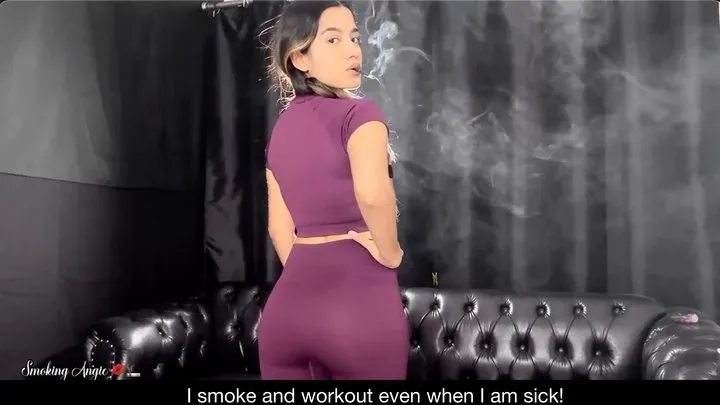 I smoke and workout even when I am sick! Watch me smoke a black menthol cigarette after gym in my new workout outfit