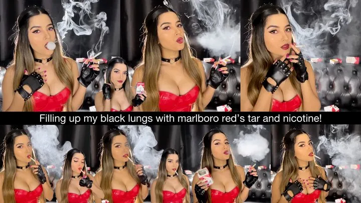 Filling up my black lungs with marlboro red's tar and nicotine!